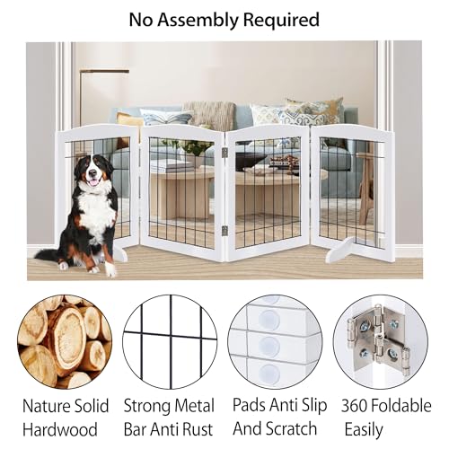 4 Panel Freestanding Wooden Dog Gate (30"Height-4 Panel / White)