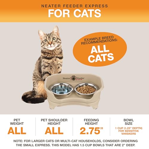 Express Mess Proof Cat Bowls Elevated (Cat w/ Standard Bowls / Almond)