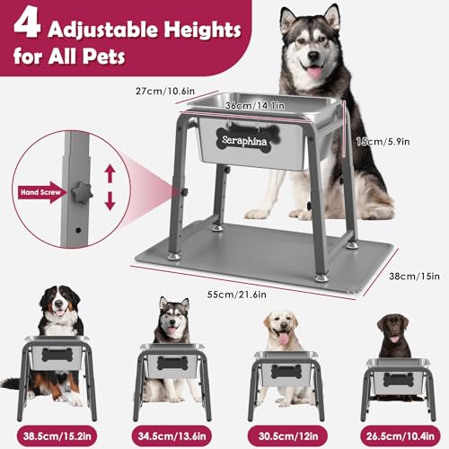 2.8 Gallon Elevated Large Dog Water Bowl with Mat (Grey-2.8 gal & mat / Height: 10.4-15.2")