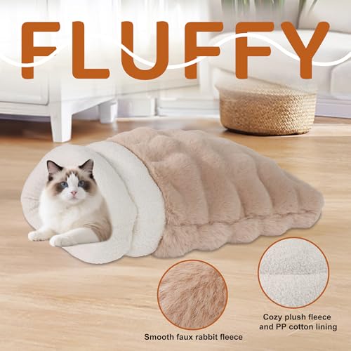 3 in 1 Semi Enclosed Self Warming Burrow Cat Bed Sleeping Cave (Style- Camel)