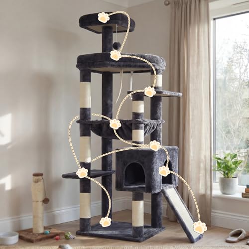 64.2" Heavy Duty Cat Tree for Large Cats with Wide Base HCT027G (64.2 inch / Smoky Gray)