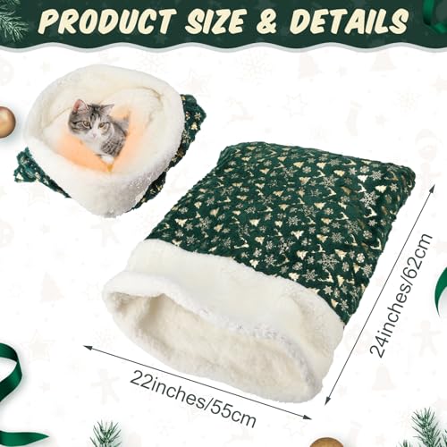 Christmas Self Warming Cat Sleeping Bag Cave Bed (Christmas Style / Green)