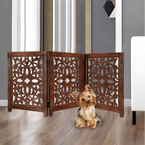 Lightnpro Wooden Pet Gate (Natural Burnt Flower / 24x54 - Rusty)