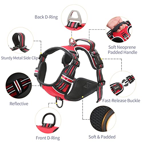 Dog Harness No Pull Adjustable Padded Reflective Harness for Small Medium Large Dogs with Handle for Walking Training (L / Red)