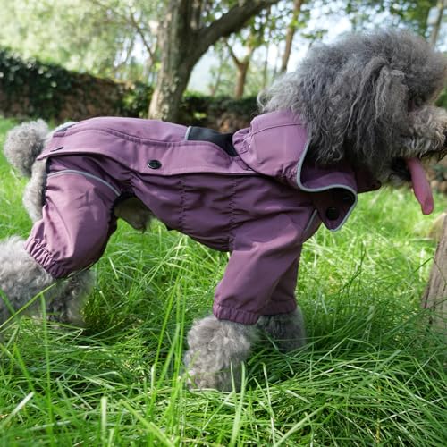 Waterproof Dog Raincoat with Removable Hood (Plum Purple / S (Back 11.5"))