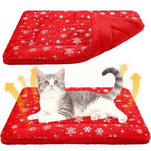 2 Pack Christmas Self Warming Cat Mat Snowflake Thermal Pet Blanket (Red)