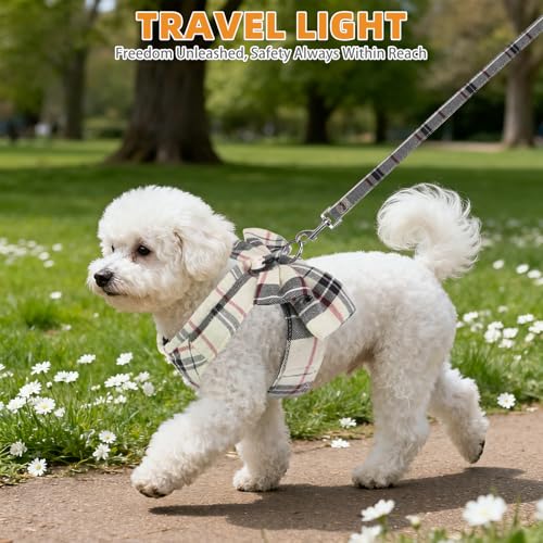 Cute Cat Harness and Leash Set with Bowtie (Beige / XS (Chest Girth: 11.8"-13.4"))