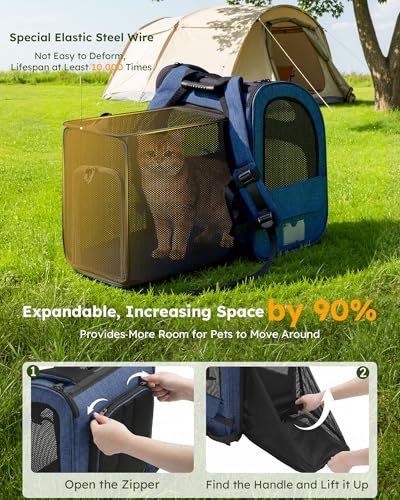 Cat Carrier Backpack Expandable (Blue / 12.6"L x 10.2"W x 16.5"H)