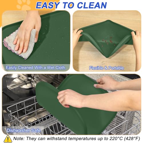 Waterproof Silicone Pet Food Mat with Raised Edge for Dog & Cat (Dark Olive / 22"L x 14"W)