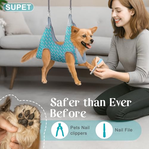 Dog Grooming Hammock for Nail Trimming (XL（ Max 85 Lb：Leg space: 11.8"-22.5"） / Coral Blue)