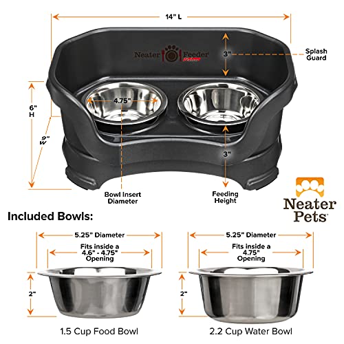 Neater Feeder Deluxe Mess Proof Dog Bowls Elevated for Small Dogs Under 19 lbs (Small with Standard Bowl / Midnight Black)