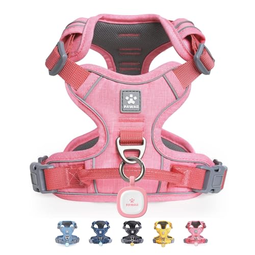 No Pull Dog Harness with Pet ID Tag (S (Bigger than Normal (Chest: 17"-22'' )) / Mimi Pink)