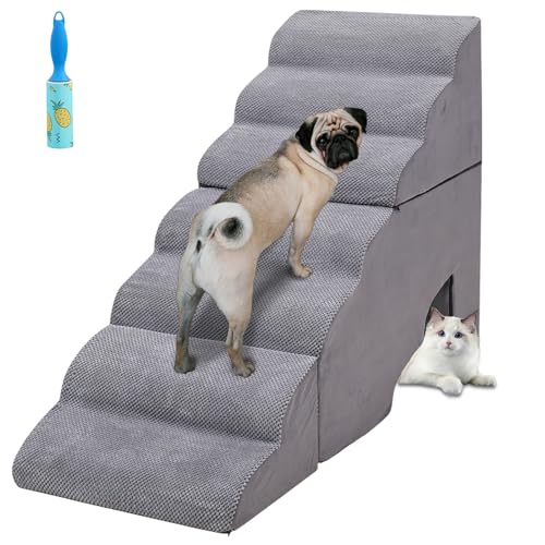 7 Step 33D Foam Dog Stair for High Beds 32 inches Tall (Grey 32" H)