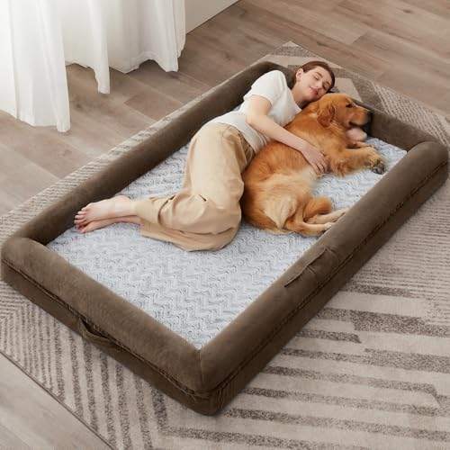 Human Dog Bed Orthopedic for Adult & Dogs Comfy Sleeping (Brown / Human (71x46x7.5in))