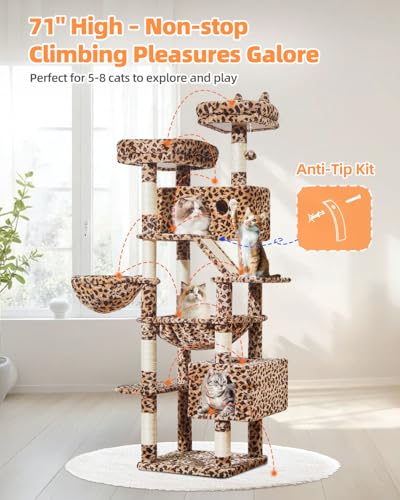 Cat Tree 71 in Extra Large Cat Tower for Inddor Cats (Leopard Print / 71 Inches)