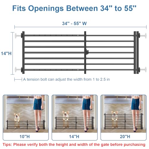 Indoor Dog Gate with Door (Black / 14''H × 34''- 55''W)