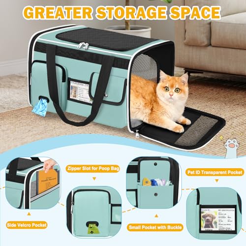 Large Cat Carrier Travel Soft Sided Pet Carrier Airline Approved (Green)