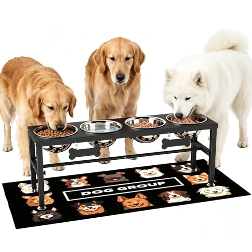 4 Bowl Elevated Dog Bowl Stand (Black, 4 Bowls / Height:9-12.2inch)