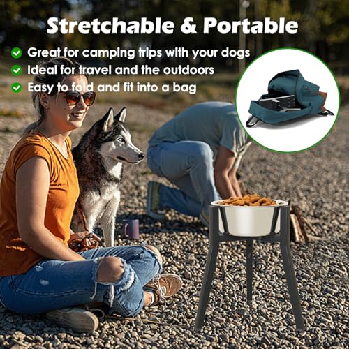 Elevated Dog Bowl Stand for Large Dogs (Height: 12.9-18.9", Width: 8.3-12.6" / Black, 12.9-18.9H-Square)