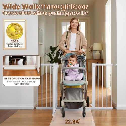 29.7 51" Extra Wide Baby & Dog Safety Gate for Stairs & Doorways (White / 29.7-51"W x 30"H)