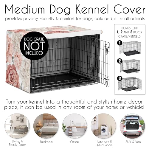 36in. Medium Dog Crate Cover (Pink and Ivory Peony / 36in. x 24in. x 23.5in.)