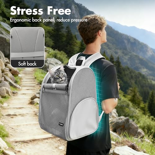Pet Backpack Carrier (Gray / 13.7"L x 12.0"W x 18.0"H)