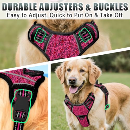 Dog Harness for Large Dogs No Pull Dog Vest ID Tag Pocket (Pink/Black / X-Large)