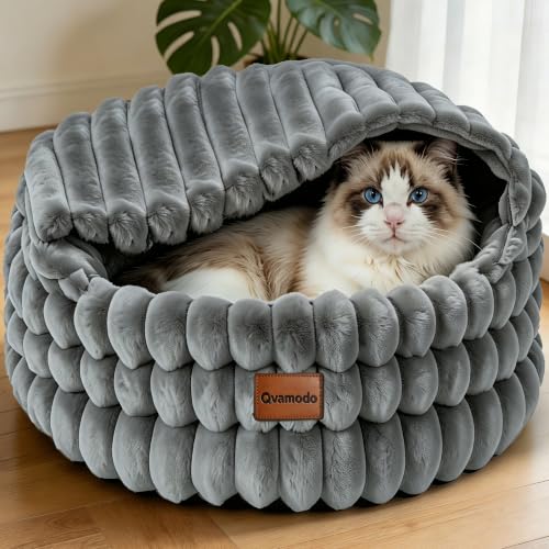 Cat Cave Bed for Indoor Cats Covered 2 in 1 Pet Burrow Beds (Gray)