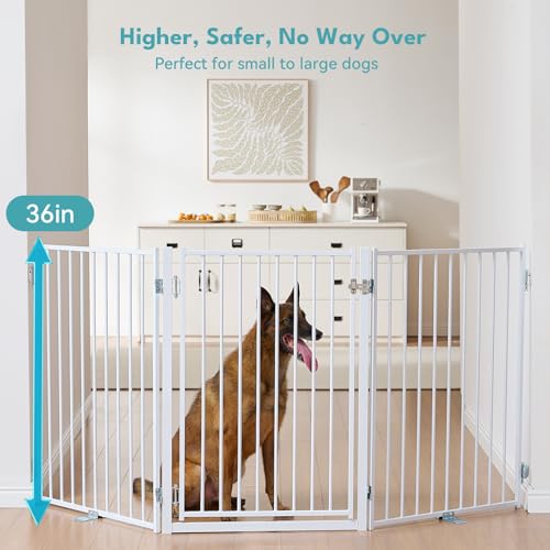 Freestanding Dog Gate with Door for Indoor & Outdoor (White / 【6 Panels with Door】156"W×36"H)