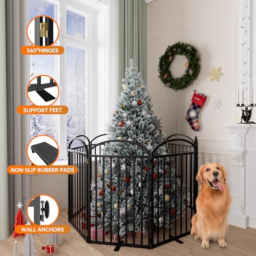 8 Panels Full Matel Freestanding Dog Gates with Door (【8 Panels with Door】192"W*36H" / Black)