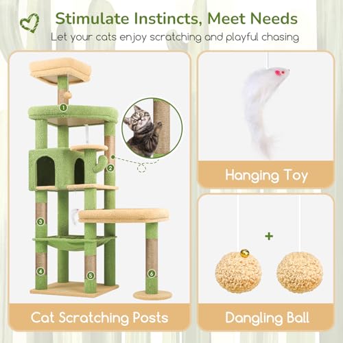 65in Cactus Sturdy Cat Tower for Indoor Large Cats (65inch / Green)
