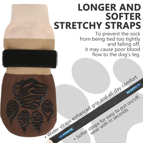 Non Slip Dog Socks for Hardwood Floors to Prevent Licking Paw L (Large(6 Pack) / Khaki)