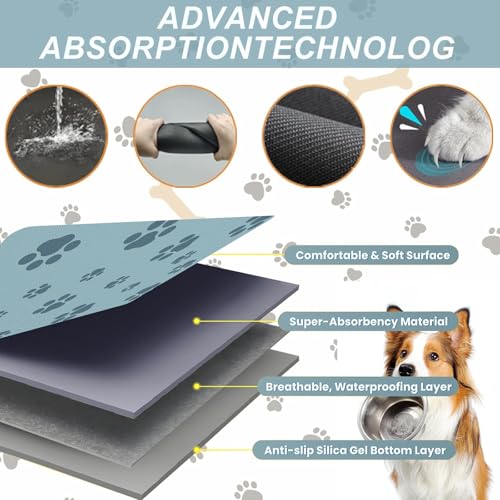 Pet Feeding Mat Dog Cat Food Mat Absorbent No Stains Quick Dry Rubber Bottom Anti (Gray Blue-JY / 12"×20")