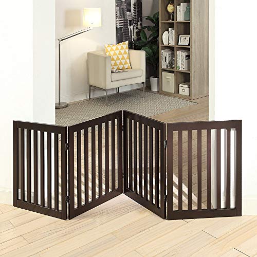 24”H Free Standing Pet Gate for Dog Cat (Espresso / 80"W×24"H)
