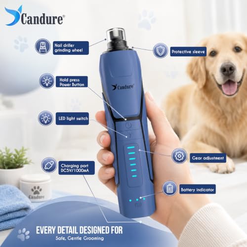 Whisper Quiet Dog Nail Grinder with 360 Degree LED Light (Dark Blue)