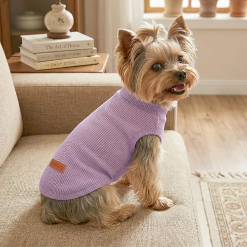 3Pack Dog Shirts Lightweight Waffle Dog Shirt for Small DogsSleeveless Dog Shirt for Small Medium Boy Girl Dogs Cozy & Breathable Pet Vest (L(Back: 15.7", Chest: 20.5", 13.2-19.8lbs) / Light Purple+Light Pink+Light Grey)