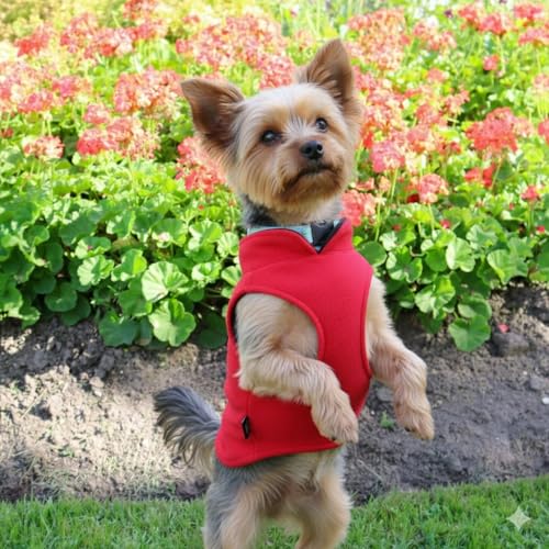 Dog Fleece Vest Sweater with Leash Ring (M (6-10lbs) / Red)