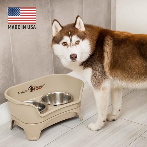 Express Mess Proof Dog Bowls Elevated for Medium to Large Sized Breed (Medium to Large w/ Standard Bowls / Almond)