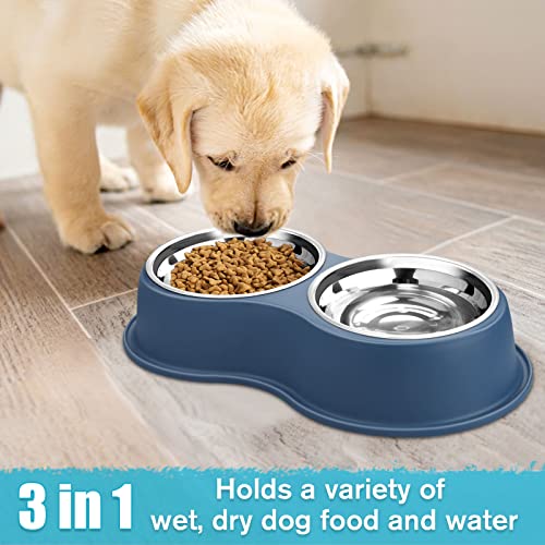 Stainless Steel Dog Bowls Double Non (Medium-18oz / 5.Blue)