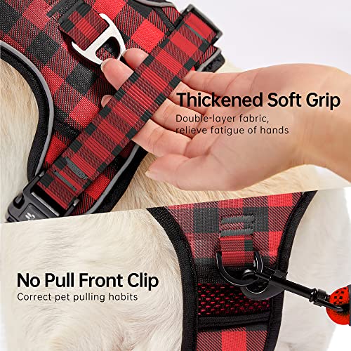Reflective Dog Harness for Large Dogs (Checkered Red / Large)