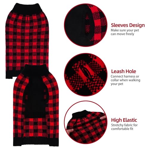 Dog Sweaters for Large Medium Small Dogs (S - Chest 16", Back 12" / Red&Black)
