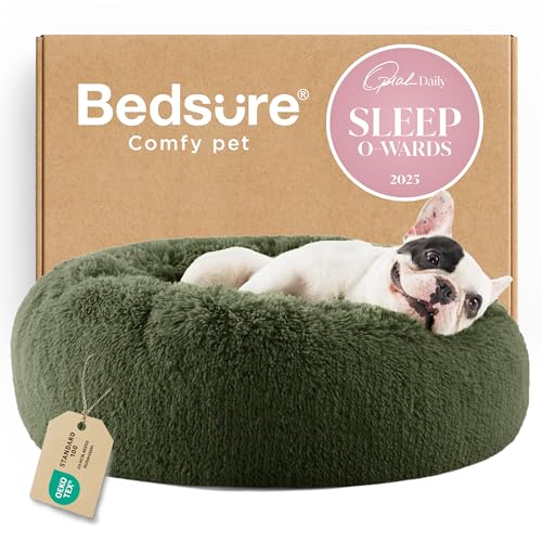 Calming Small Dog Bed Donut Washable Cat＆Puppy Bed (23"L x 23"W x 8"Th / Rifle Green)