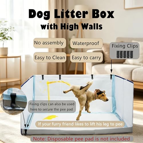 Dog Litter Box with High Walls (Blue star / M-36''Lx23.6''Wx16''H)