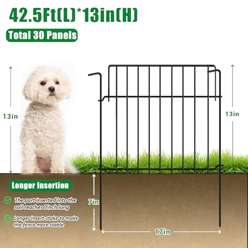 42.5Ft (L) x 20in (H) Decorative Garden Fence 30 Pack Metal Wire Rustproof Small Animal Barrier Fence 1.55" Gap Easy Assembly Patio Yard Seedlings Protection Fencing Border Black (30 pack - 13in(H) x 42.5ft(L) / Black)