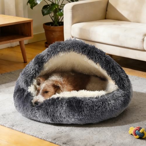 Hooded Donut Bed (Bandhnu Dark grey / Small 19.6'')