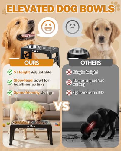 Elevated Dog Bowls for Medium Large Size Dogs (for Medium Large Dogs 1 Basic&1Slow Bowl / Black)