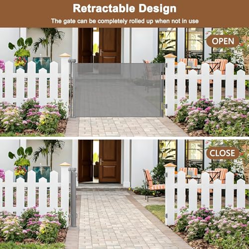 Weatherproof Outdoor Retractable Dog Gates (Gray / 35" X 72")