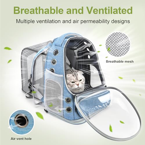 Expandable Cat Backpack Large Space Cat Bubble Backpack Carrier (Square Expandable- Blue)