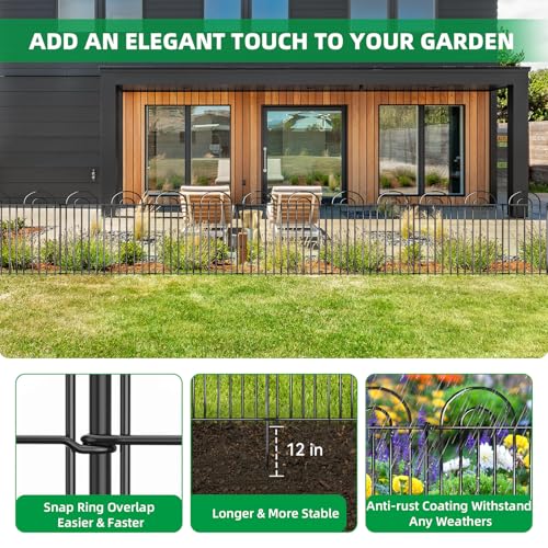 25 Panels No Dig Decorative Garden Fence (25 Pieces, 24in(H) x 50ft(L) / Black)