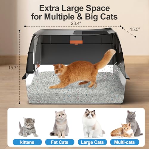 Extra Large Stainless Steel Litter Box with Lid (Black)